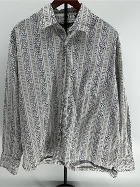 PX Blue White Paisley Stripe Button Up Shirt XL